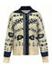 Cardigan a maglia floreale con spalle cadenti beige anni '40