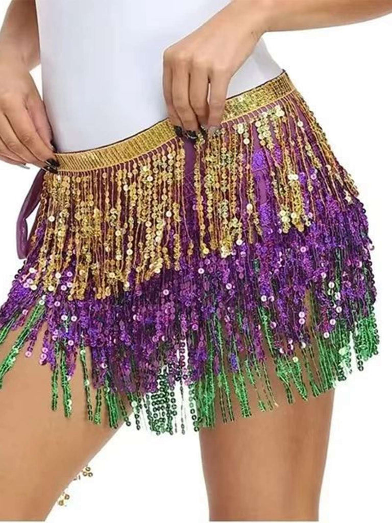 Minigonna con frange di paillettes da carnevale anni '80