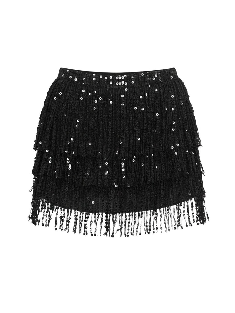 Minigonna con frange di paillettes da carnevale anni '80
