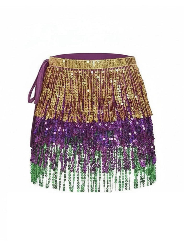 Minigonna con frange di paillettes da carnevale anni '80