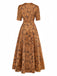 Abito lungo con revers a fiori delicati marrone anni '30