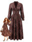 Abito smock con paisley e scollo a V boho marrone anni '70
