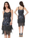 Abito sottoveste con perline e nappe in paillettes blu-grigio anni '20