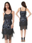 Abito sottoveste con perline e nappe in paillettes blu-grigio anni '20