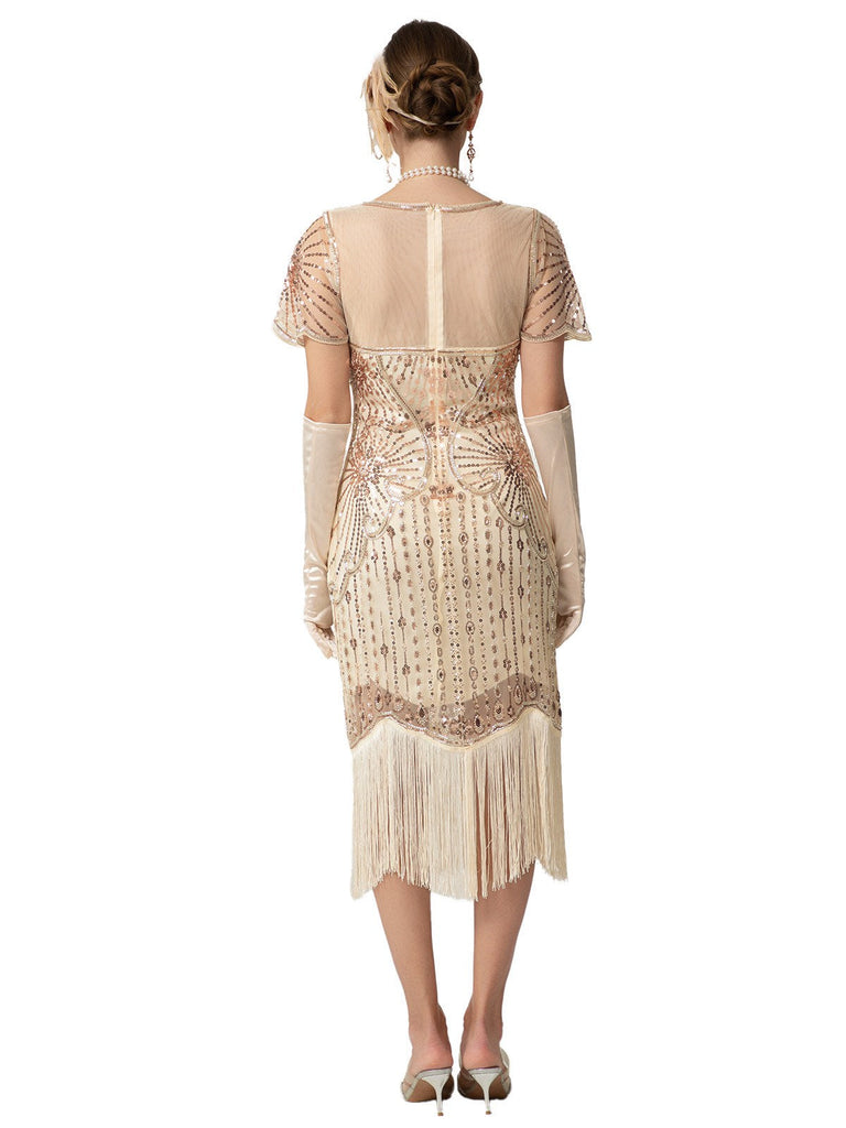 Abito Charleston con frange e perline di paillettes anni '20