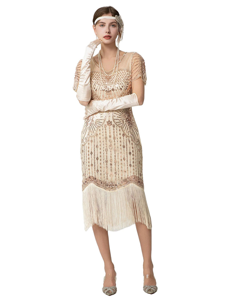 Abito Charleston con frange e perline di paillettes anni '20