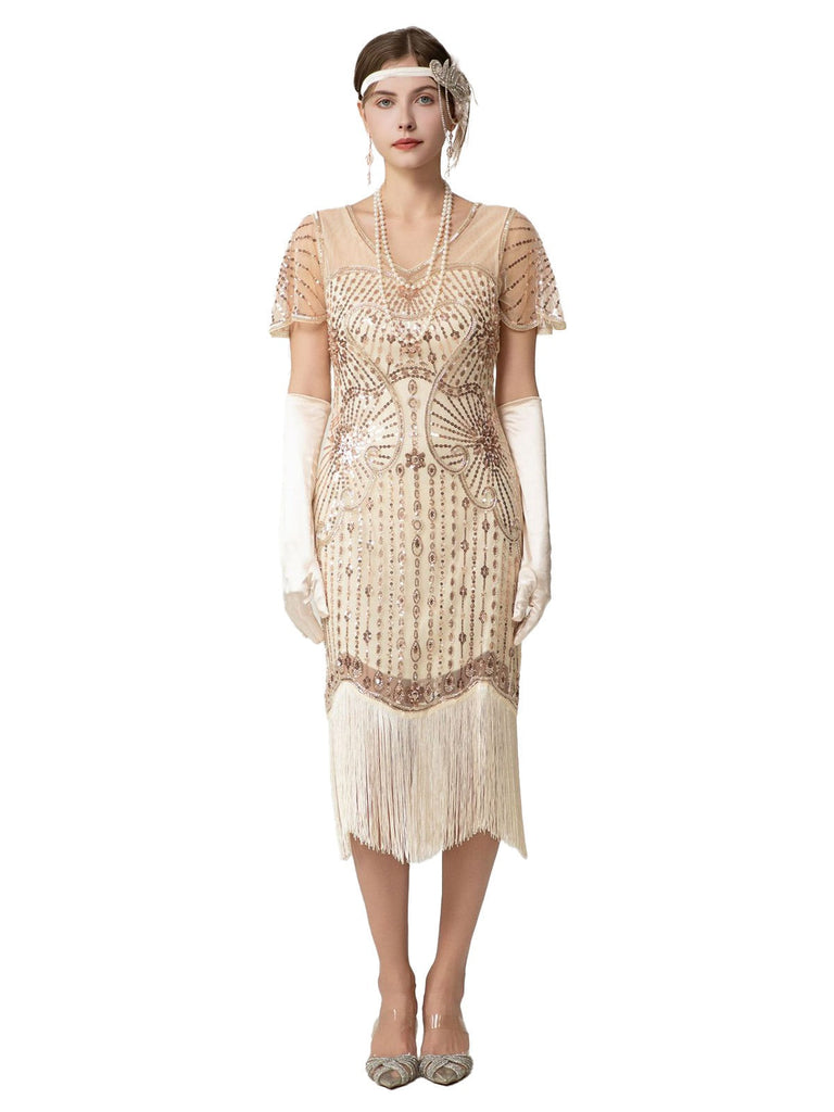 Abito Charleston con frange e perline di paillettes anni '20