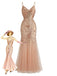 Abito da sera a sirena e paillettes con schiena scoperta beige anni '20