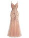 Abito da sera a sirena e paillettes con schiena scoperta beige anni '20