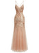 Abito da sera a sirena e paillettes con schiena scoperta beige anni '20