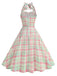 Abito a quadri con scollo all'americana e schiena scoperta rosa anni '50