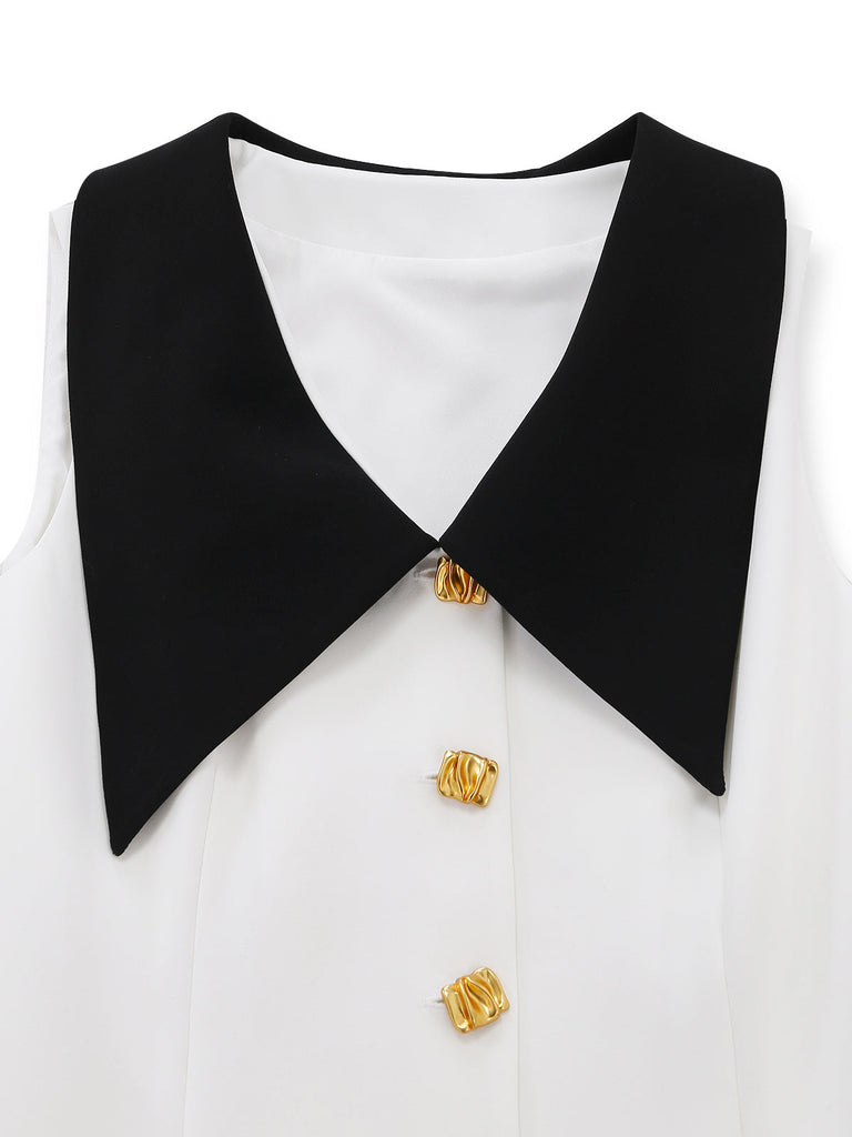 White 1960s Lapel Metal Button Midi Dress 2