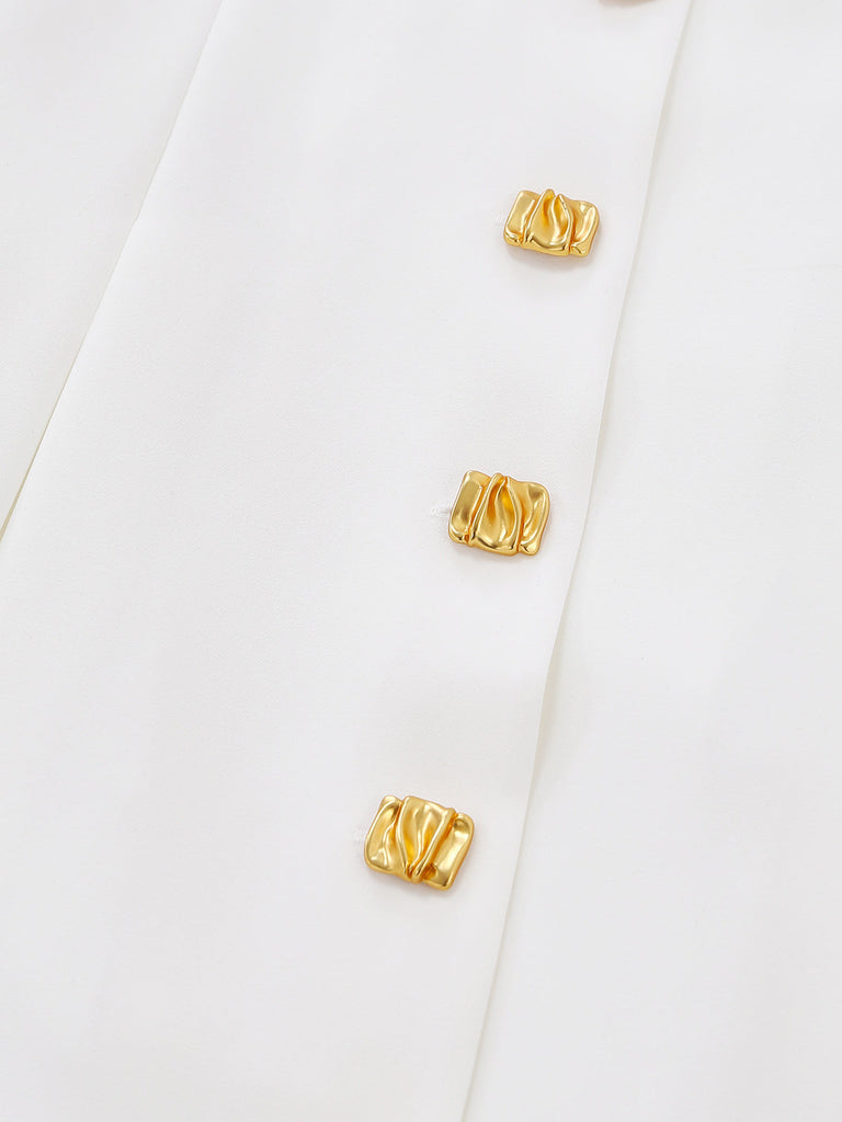 White 1960s Lapel Metal Button Midi Dress 3