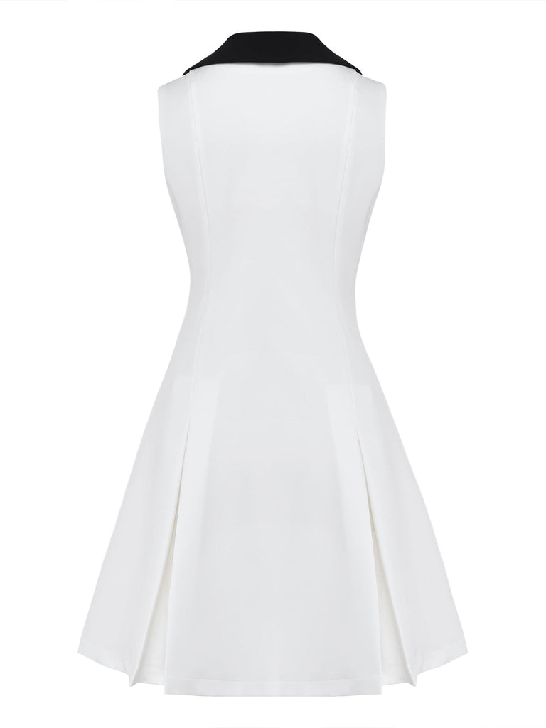 White 1960s Lapel Metal Button Midi Dress 5