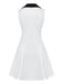 White 1960s Lapel Metal Button Midi Dress 5