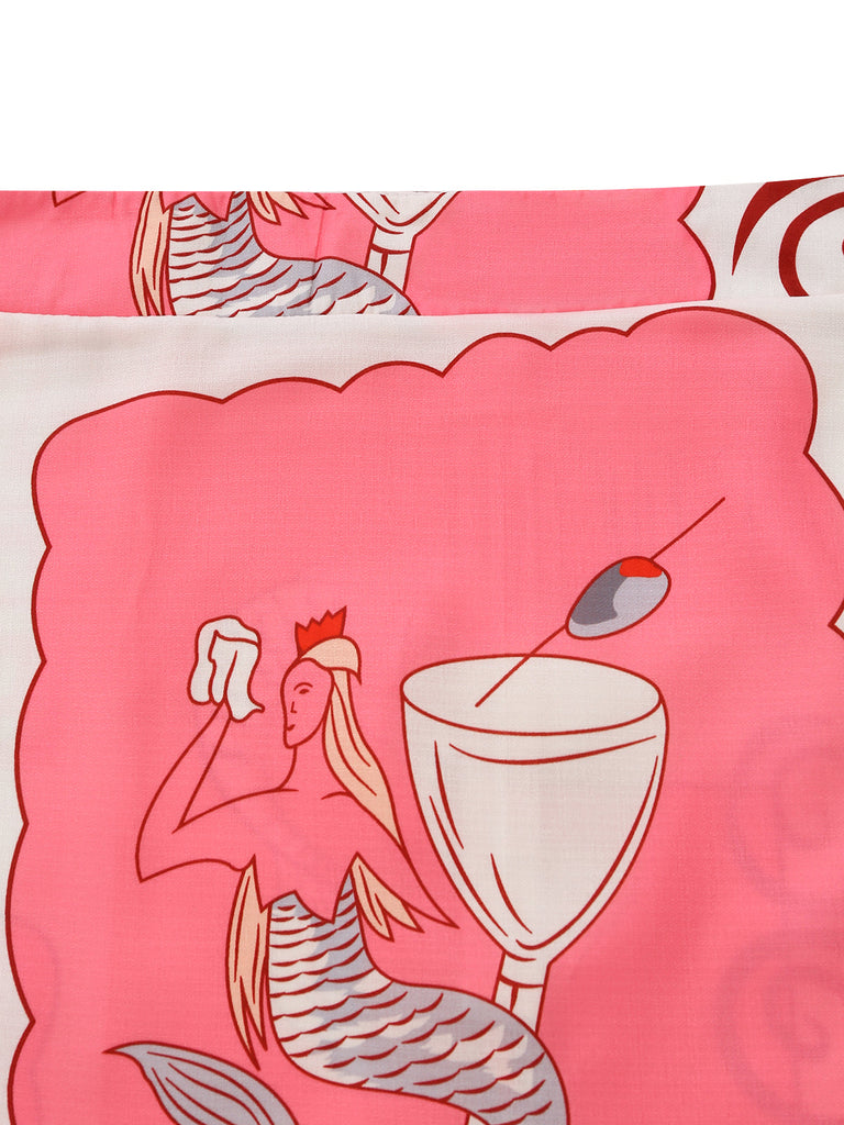2PCS Top e Gonna Multicolore con Stampa Sirena e Allacciatura Anni '40 4