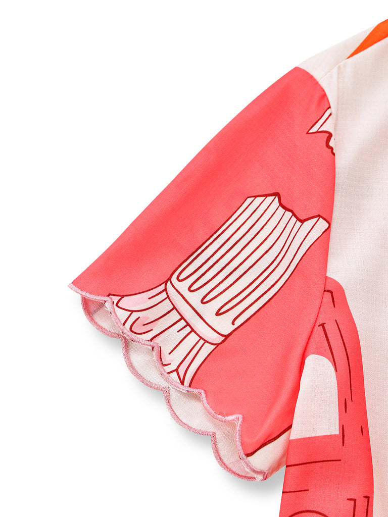 2PCS Top e Gonna Multicolore con Stampa Sirena e Allacciatura Anni '40 7