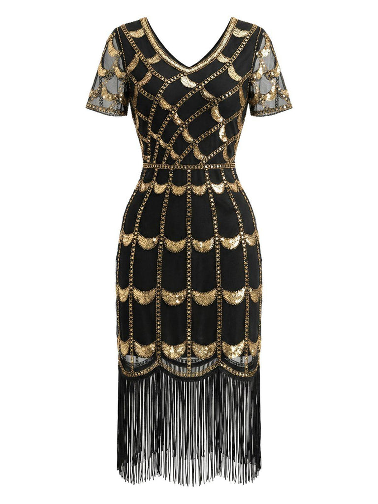 Abito flapper in paillettes con frange e perline anni '20