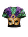 Top con stampa maschera dorata carnevale multicolore anni '70