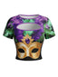 Top con stampa maschera dorata carnevale multicolore anni '70