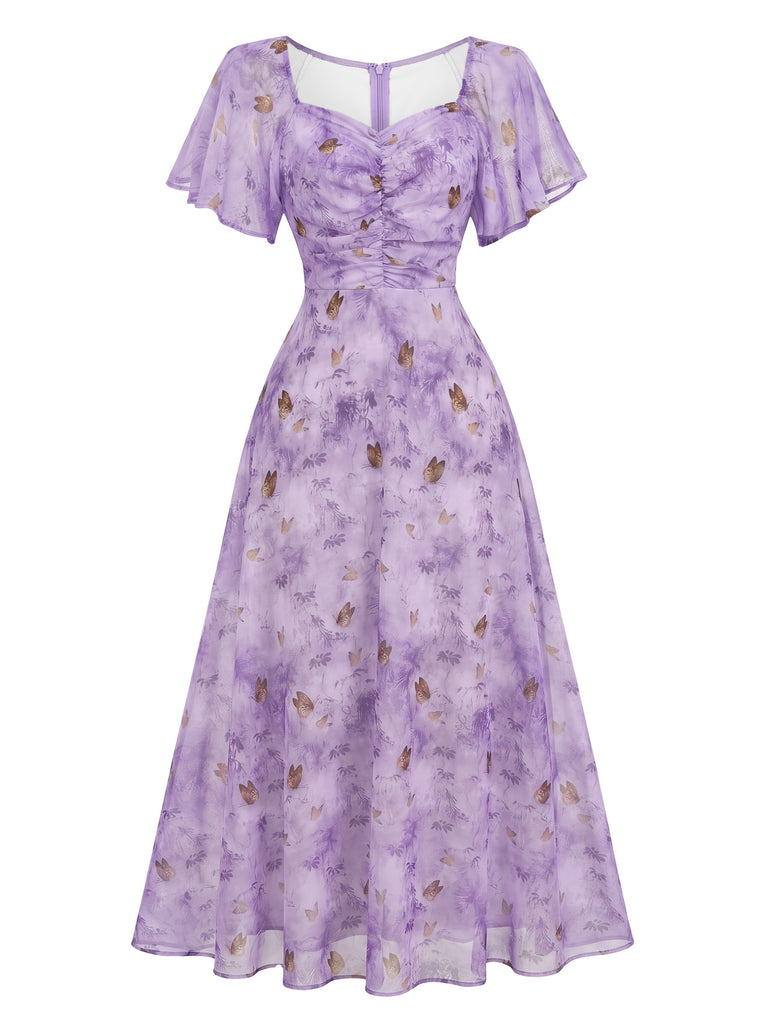 [Prevendita] Abito Verde Salvia Anni '30 in Chiffon con Farfalla e Maniche a Volant