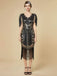 Abito flapper con frange di paillettes e scollo a V anni '20
