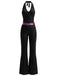Tuta lunga svasata discoteca con paillettes e scollo all'americana nero anni '70