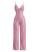 Tuta lunga con paillettes e scollo a V e spalline sottili rosa anni '30