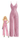 Tuta lunga con paillettes e scollo a V e spalline sottili rosa anni '30