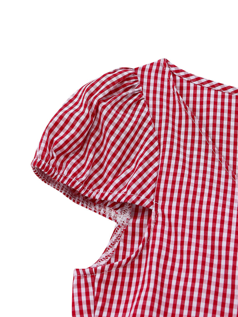 [Pre-Vendita] Abito Bianco in Cotone Effetto Due Pezzi a Quadri con Maniche a Sbuffo Anni '60 7