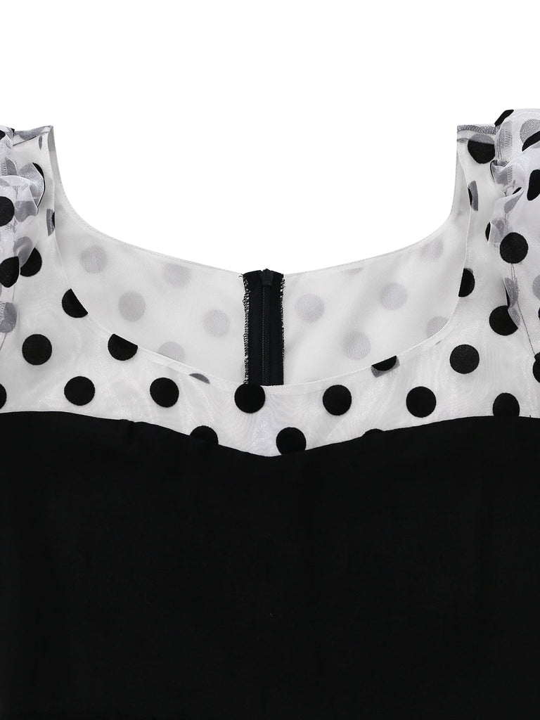 [Pre-Vendita] Abito Nero a Pois con Maniche a Sbuffo e Patchwork Anni '40 5