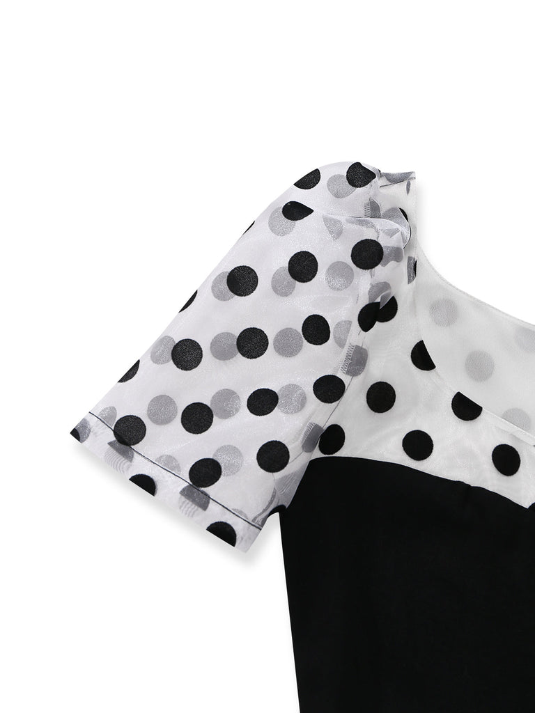 [Pre-Vendita] Abito Nero a Pois con Maniche a Sbuffo e Patchwork Anni '40 6