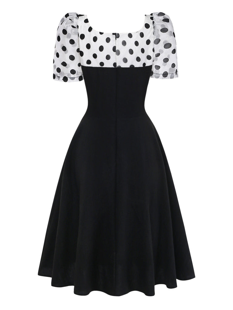 [Pre-Vendita] Abito Nero a Pois con Maniche a Sbuffo e Patchwork Anni '40 4