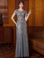 Abito con paillettes e maniche ad aletta in tulle grigio anni '20