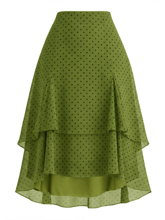 [Pre-Vendita] Gonna Asimmetrica Verde in Chiffon a Pois con Volant Anni '50 2