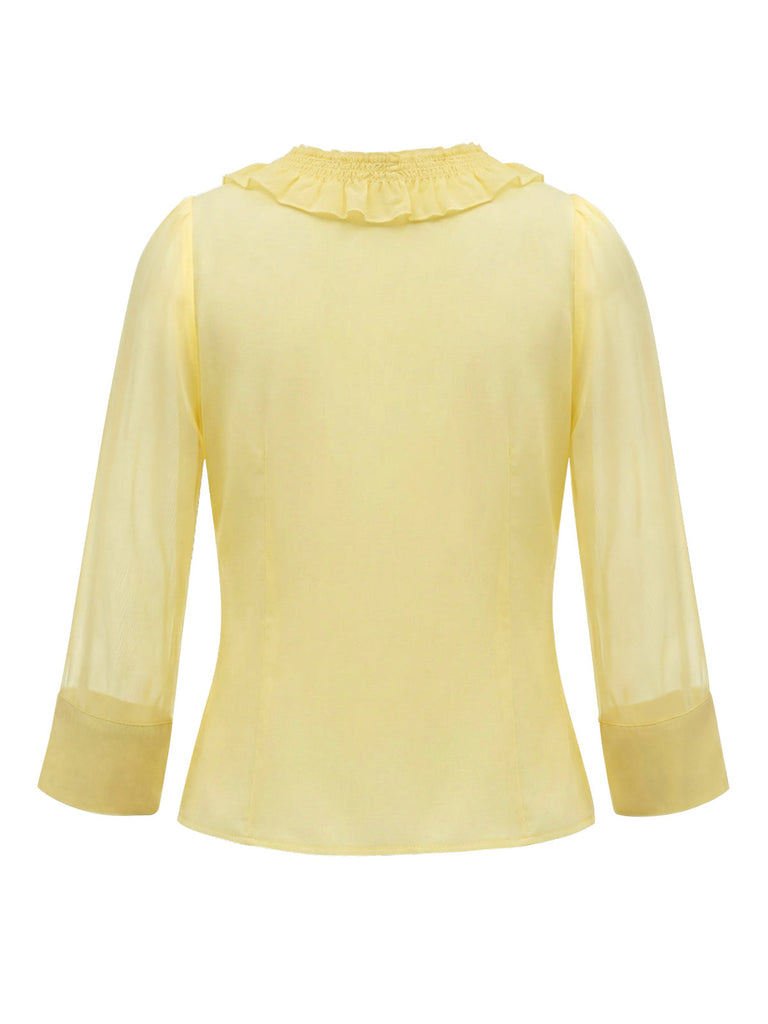 [Pre-Vendita] Camicetta Giallo Chiaro Scollo a V con Volant Anni '40 4