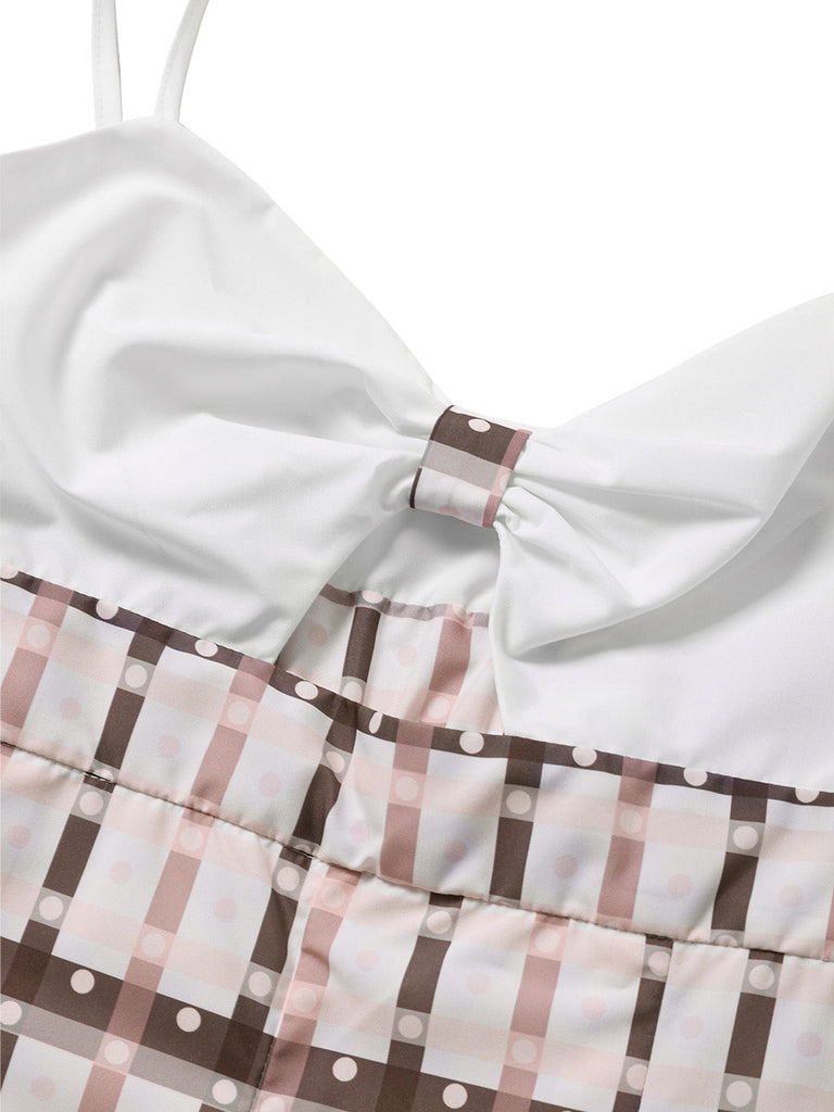 [Pre-Vendita] Tuta Corta Marrone Chiaro a Quadri con Volant e Cut-Out Anni '50 5