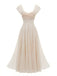 Abito Beige Anni '30 con Scollo a Cuore Maniche Corte in Rete con Stecche