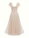 Abito Beige Anni '30 con Scollo a Cuore Maniche Corte in Rete con Stecche