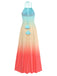 Abito Lungo Multicolore Halter con Sfumatura Plissettata Anni '30 3