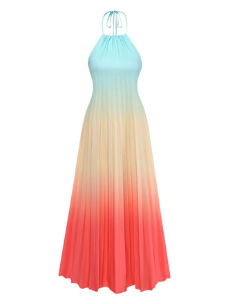 Abito Lungo Multicolore Halter con Sfumatura Plissettata Anni '30 2