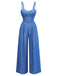 Tuta Lunga Blu in Denim con Spalline Sottili e Arricciatura Anni '50 2