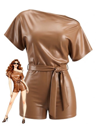 Tuta Corta Monospalla in Ecopelle con Cintura Anni '60