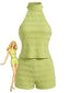 2PCS Top Verde Anni '40 in Pizzo e Scollo All'Americana e Pantaloncini