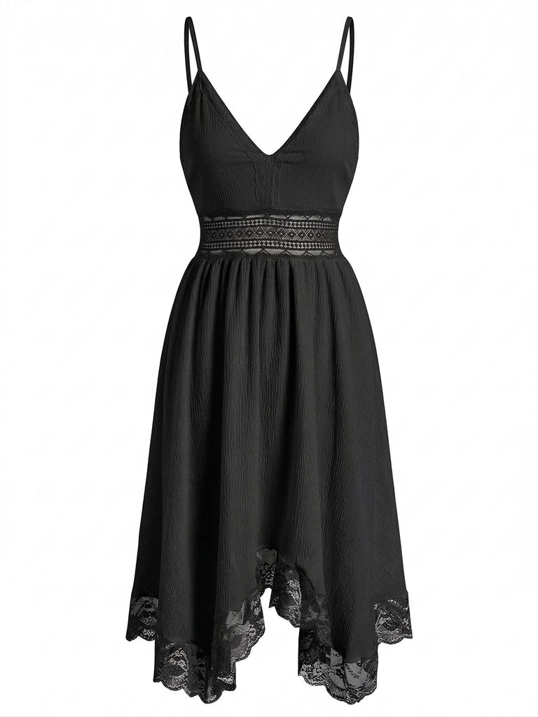 Abito Anni '70 in Pizzo con Texture Scollo a V e Spalline Sottili