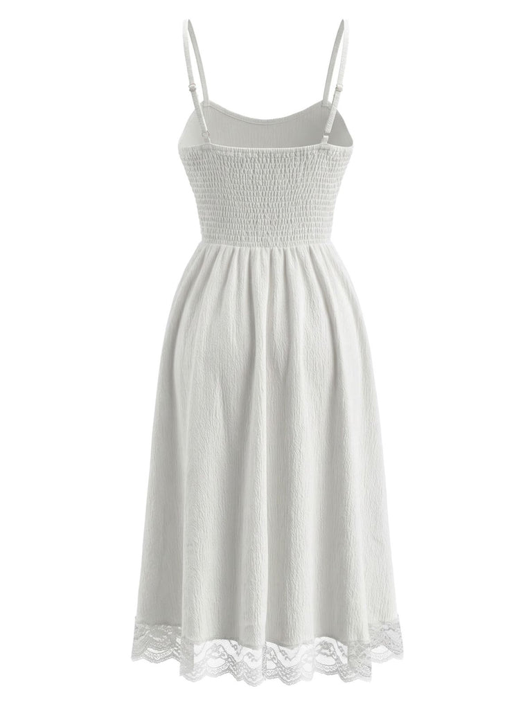 Abito Anni '70 in Pizzo con Texture Scollo a V e Spalline Sottili