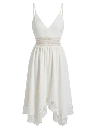 Abito Anni '70 in Pizzo con Texture Scollo a V e Spalline Sottili