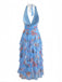 1930s Floral Pleated Belted Maxi Dress
