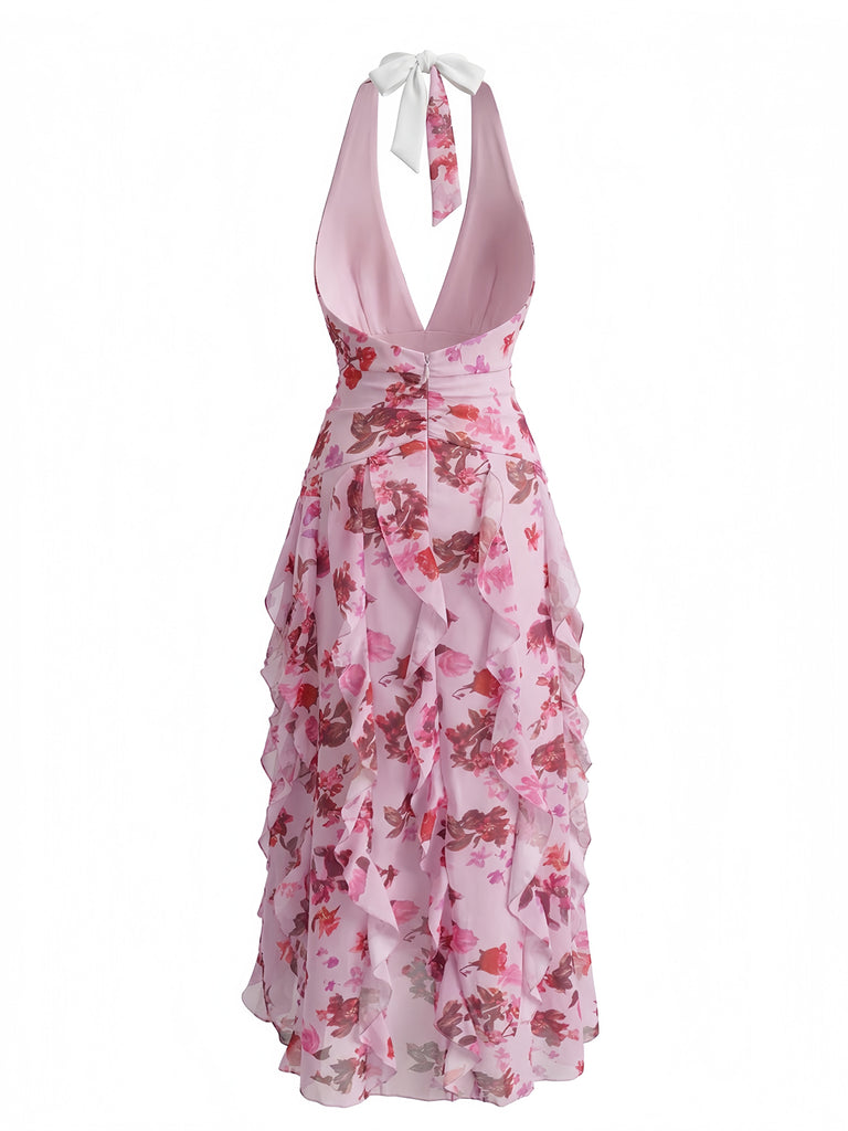 1930s Floral Pleated Belted Maxi Dress 4