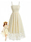 Abito Midi Giallo Chiaro Anni '50 in Tulle con Ricamo Margherite e Arricciatura